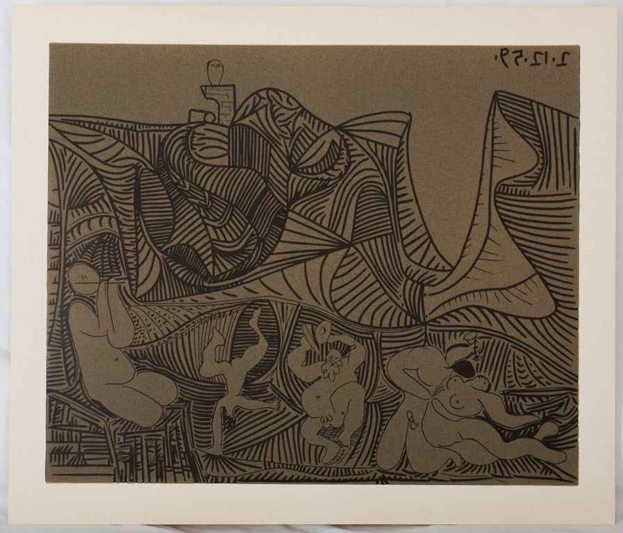 Linocut Picasso - Bacchanale : Danse de nuit au hibou