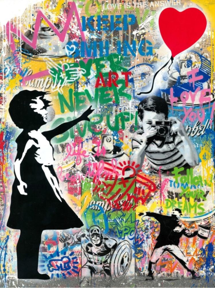 No Technical Mr. Brainwash - Balloon Girl - Banksy Record - Unique Mixed Media Stencil