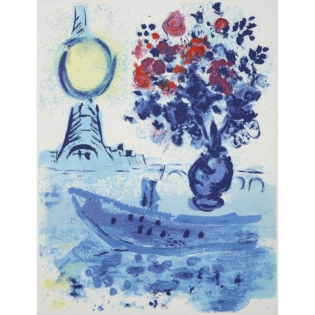 Lithograph Chagall - Bateau Mouche Au Bouquet