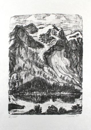 Lithograph Heckel - Berghang am See