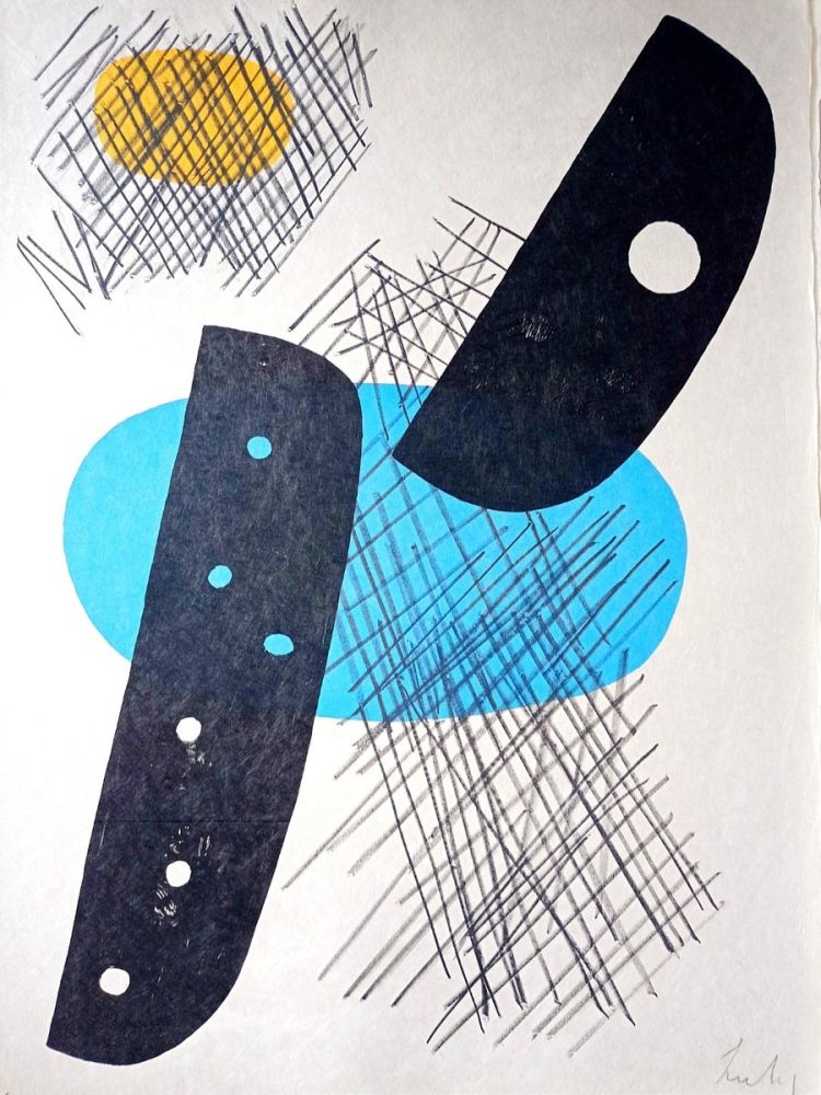 Lithograph Lardera - Berto LARDERA, Abstract Geometric Composition, Original lithograph, 1970, Hand signed in pencil