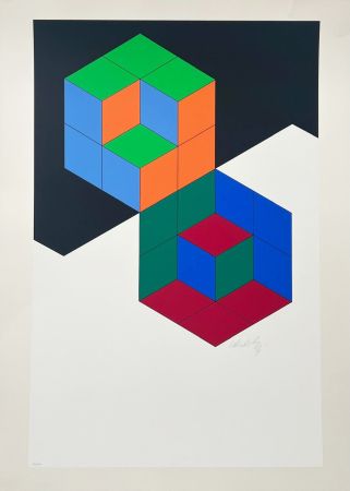 Screenprint Vasarely - Bi-Hexa 