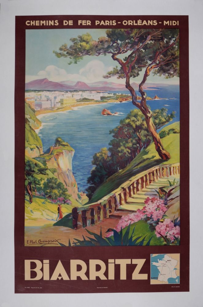 Lithograph Champseix - Biarritz, Chemins de fer Paris-Orléans-Midi, 1935