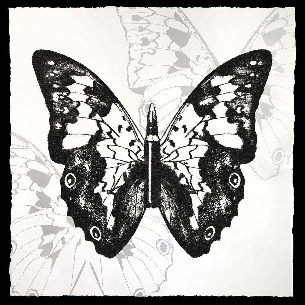 Screenprint Robierb - Black Butterfly on White
