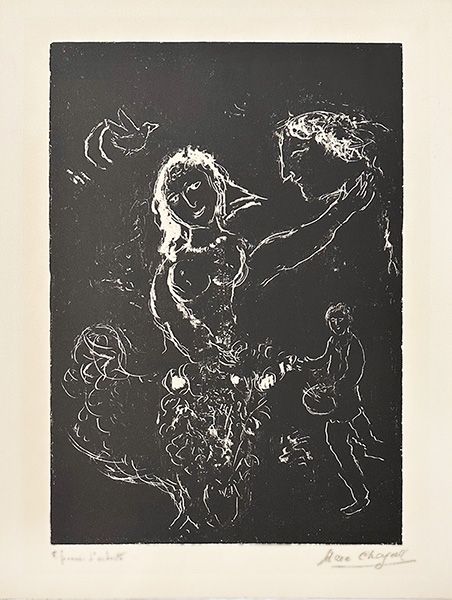 Lithograph Chagall - Blanc sur noir