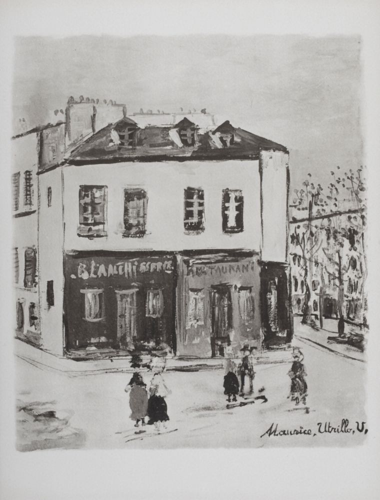 Lithograph Utrillo - Blanchisserie et restaurant, Montmartre, 1950