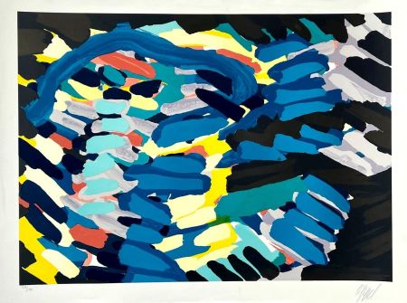 Lithograph Appel - Blue Animal with Sunshine Head 