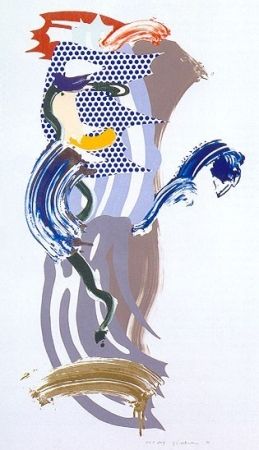 Screenprint Lichtenstein - Blue Face, Brushstoke Figure Series