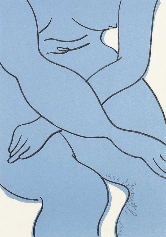 Lithograph Dokoupil - Blue Nude