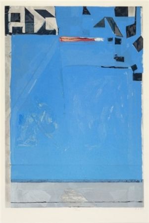 Woodcut Diebenkorn - Blue with Red