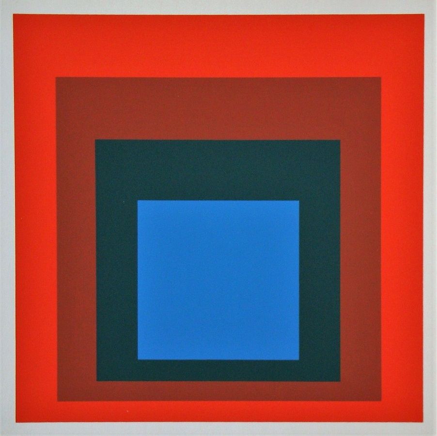 Screenprint Albers - Blue+darkgreen with 2 reds, 1955