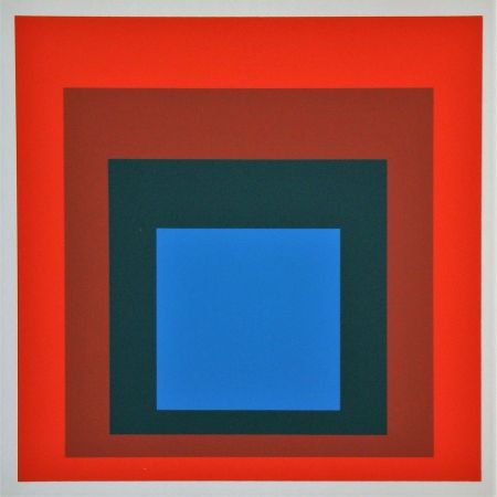 Screenprint Albers - Blue+darkgreen with 2 reds, 1955