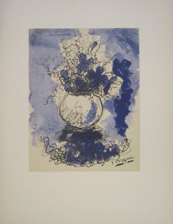 Lithograph Braque - Bouquet de fleurs à l’aquarelle