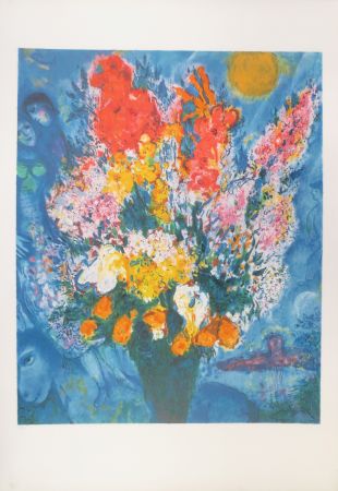 Lithograph Chagall - Bouquet illuminant le ciel