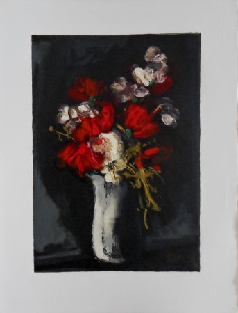 Woodcut Vlaminck - Bouquet rouge et blanc