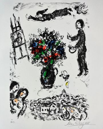 Lithograph Chagall - BOUQUET SUR LA VILLE