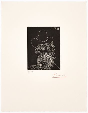 Aquatint Picasso - Buste d'homme barbu au chapeau