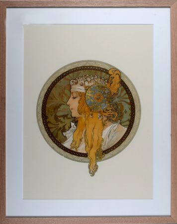 Lithograph Mucha - Byzantine Heads: Blond. 1900 - Framed!