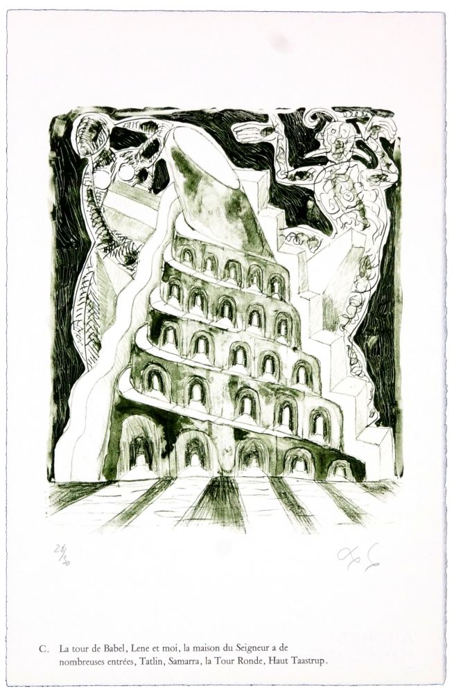 Lithograph Nørgaard - C. La tour de Babel, Lene et moi, la maison du Seigneur à de nombreuses entrées, Tatlin, Samarra, la Tour Ronde, Haut Taastrup