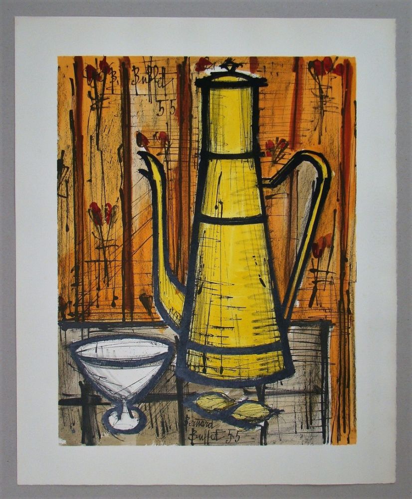 Lithograph Buffet - Cafetière jaune, 1955