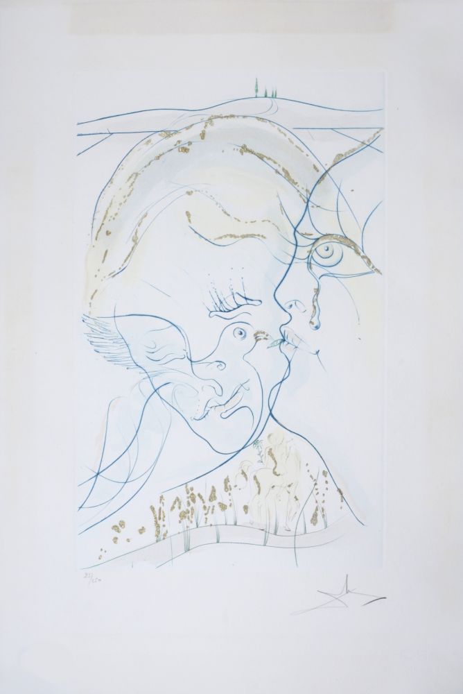 Etching Dali - Cantique des Cantiques : Les Yeux de colombe de la Mariée, 1971 - Hand-signed