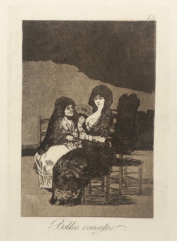 Engraving Goya - Capricho 15. Bellos consejos