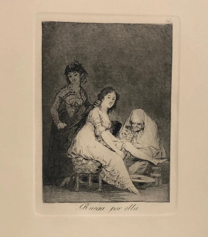 Engraving Goya - Capricho 31 . Ruega por ella