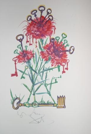 Lithograph Dali - Carnation Keys (surrealistic flowers)