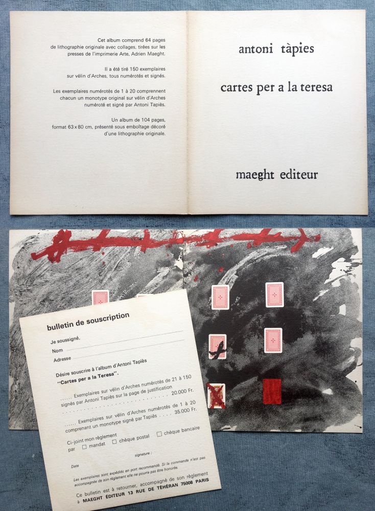Offset Tàpies - CARTES PER A LA TERESA : Carton de présentation de l'ouvrage illustré de lithographies et collages (1976).