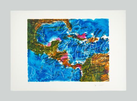 Screenprint Schifano - Cartina Caraibi