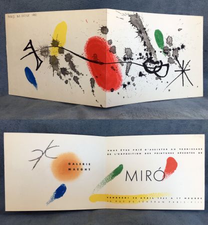 Lithograph Miró - Carton d'invitation pour une exposition Miró à la Galerie Maeght. 1961.