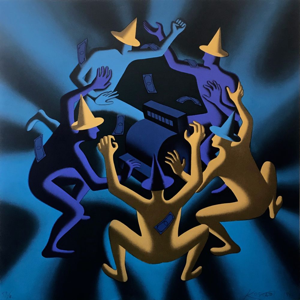 Screenprint Kostabi - CASH DANCE (BLUE)