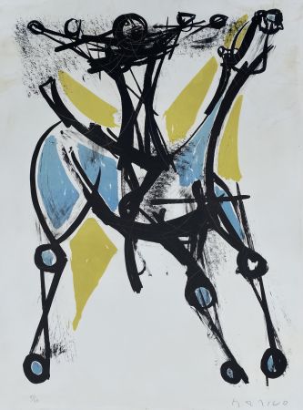 Lithograph Marini - Cavalier et Cheval, Jeune et Blue, 1952