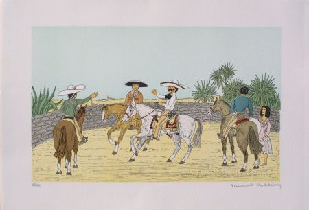 Lithograph Haddelsey - Cavaliers mexicains