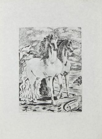 Lithograph De Chirico - Cavalli Antichi