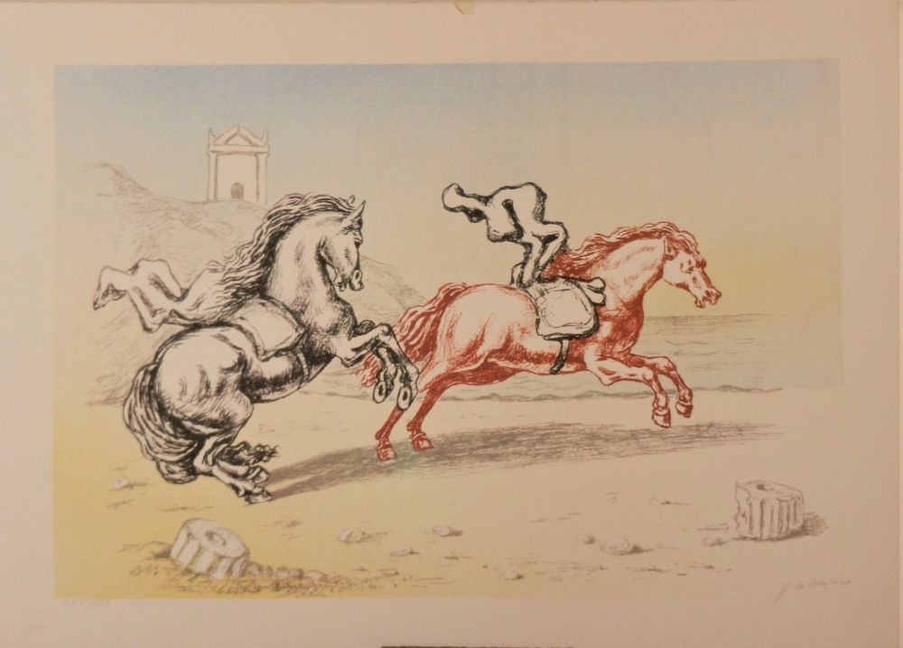 Lithograph De Chirico - Cavalli sulla riva dell'Egeo