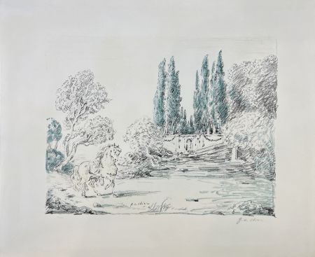 Lithograph De Chirico - Cavallo a villa Falconieri