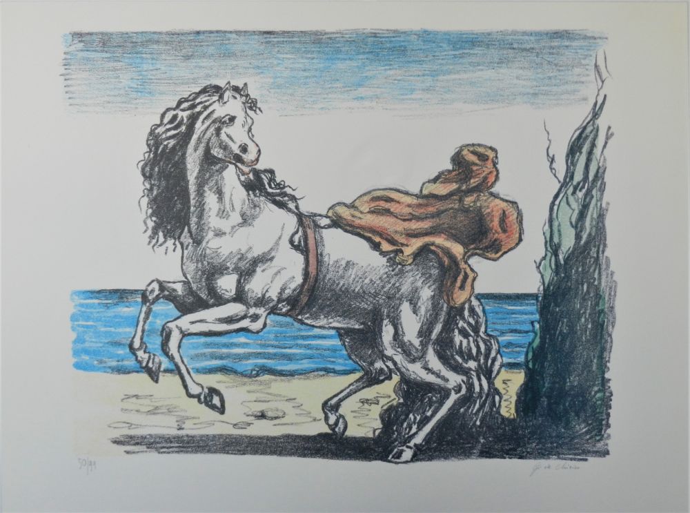 Lithograph De Chirico - Cavallo con manto (seconda versione)