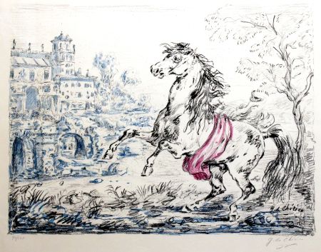 Lithograph De Chirico - Cavallo e castello