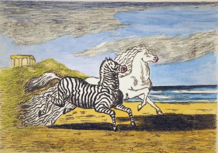 Lithograph De Chirico - Cavallo e zebra II versione