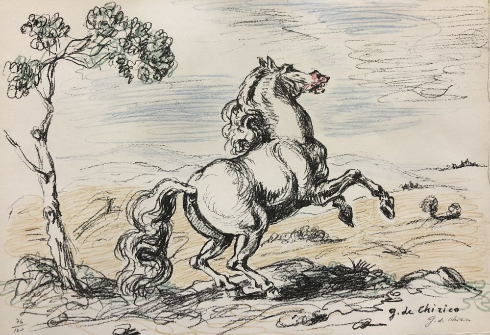 Lithograph De Chirico - Cavallo in libertà
