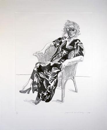 Engraving Hockney - Celia in Wicker Chair (Black State)