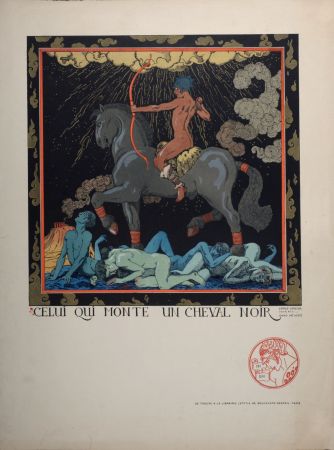 Lithograph Barbier - Celui qui monte un cheval noir, 1916