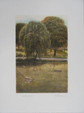 Lithograph Altman - Central Park - The Boats