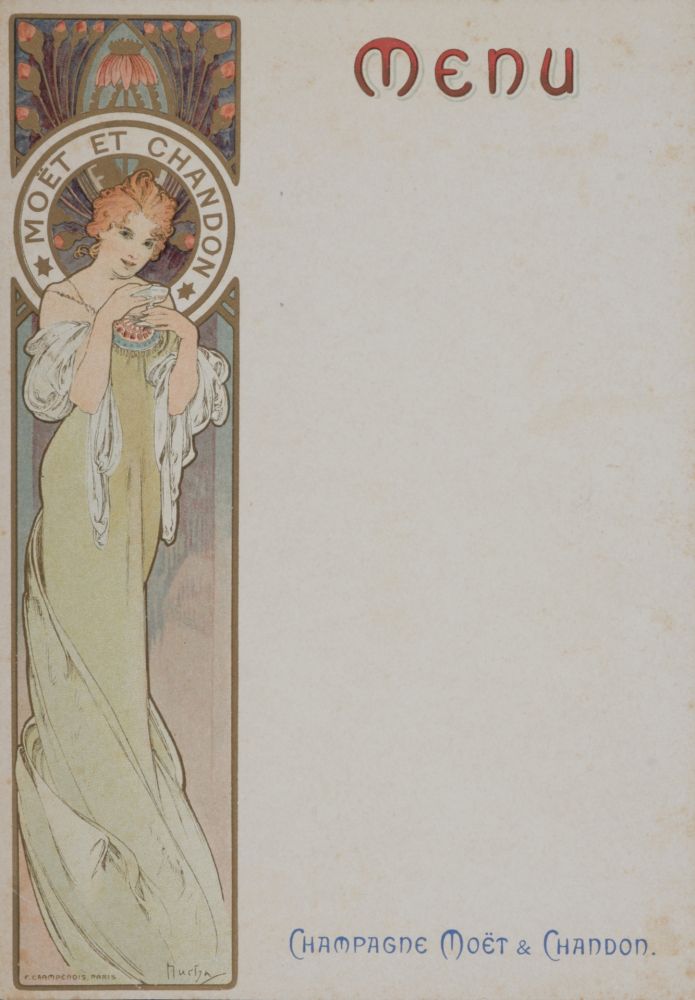 Lithograph Mucha - Champagne Moët & Chandon Menu, 1899