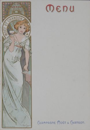 Lithograph Mucha - Champagne Moët & Chandon Menu, 1899