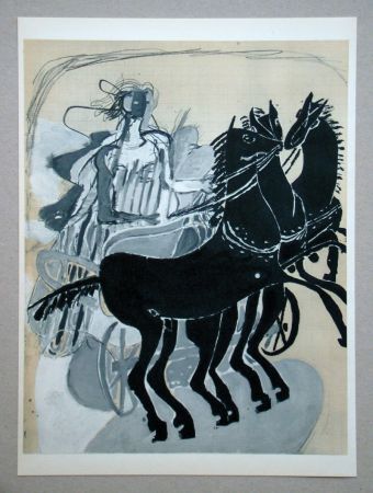 Lithograph Braque (After) - Char avec trois chevaux