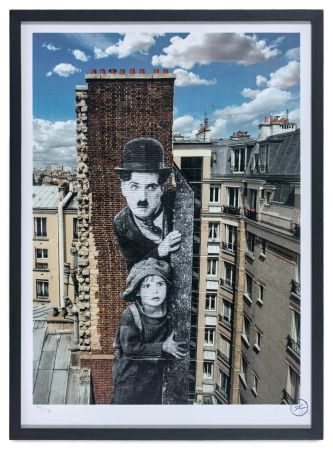 Lithograph Jr - Charlie Chaplin revu par JR, The Kid, Charlie Chaplin & Jackie Coogan, USA, 1923, de jour, Paris