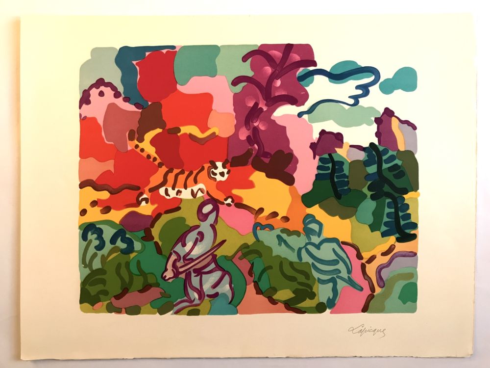 Lithograph Lapicque - Chasse au tigre