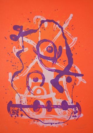 Lithograph Miró - Chevauchee Rouge Et Violet - M610